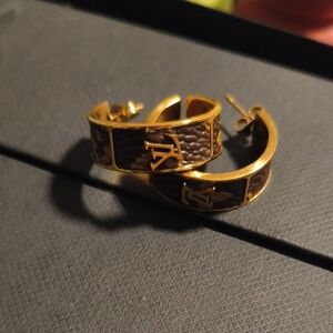 Gold and Brown Designer Monogram LV Earrings